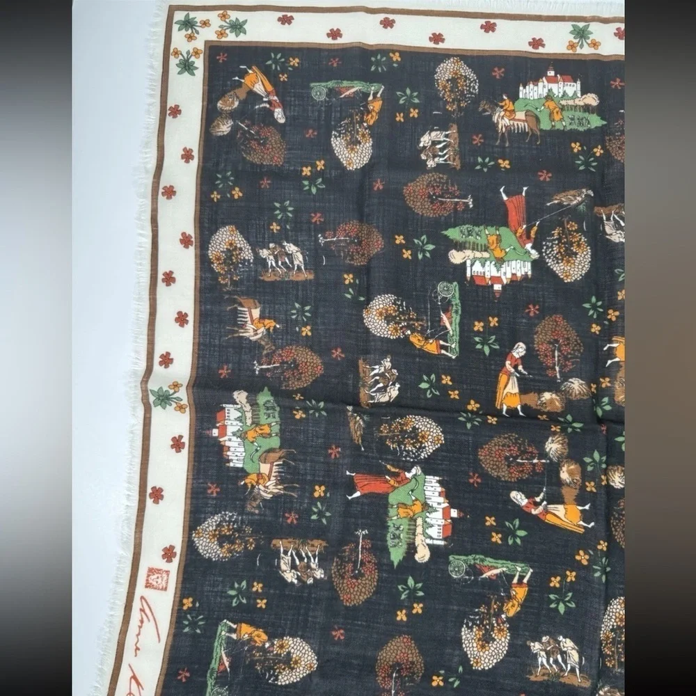 Calvin Klein Vintage Authentic Farming/village Print Scarf-black